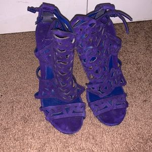 Brian Atwood blue suede heels
